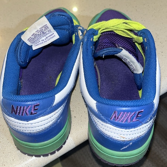 Teal cobalt blue purple Nike dunks size 9 1/2 lime green laces well loved - Picture 4 of 5